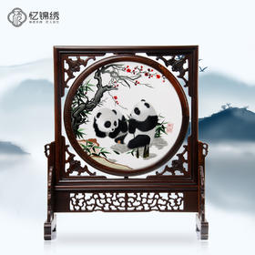 蜀绣双面绣-梅花双熊猫