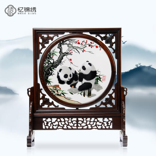 蜀绣双面绣-梅花双熊猫 商品图0