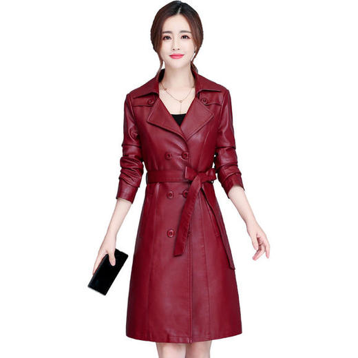 NQS2058新款时尚优雅气质修身中长款皮衣外套 商品图4