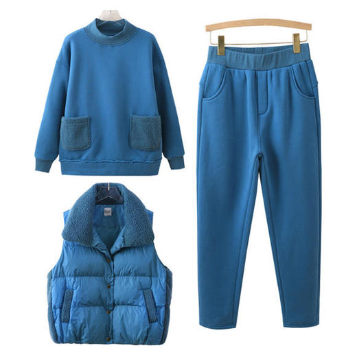 SP-LJF6298255新款时尚洋气加绒加厚半高领长袖卫衣马甲裤子三件套 商品图3