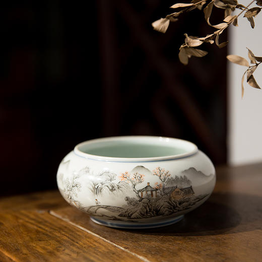 民国 亦匋斋张志汤作粉彩山水人物笔洗 商品图0