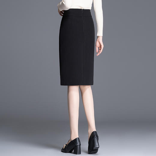 上海旗袍厂MYX-LD-92095新款高腰中长款包臀裙半身裙秋冬女开叉过膝长包裙显瘦一步裙 商品图3