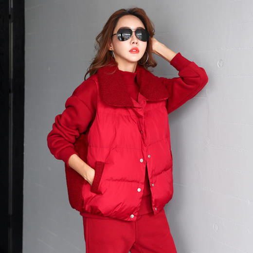 SP-LJF6298255新款时尚洋气加绒加厚半高领长袖卫衣马甲裤子三件套 商品图2