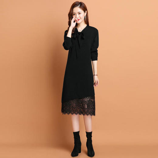 锦乐园019新款蕾丝拼接蝴蝶结针织打底裙 商品图2