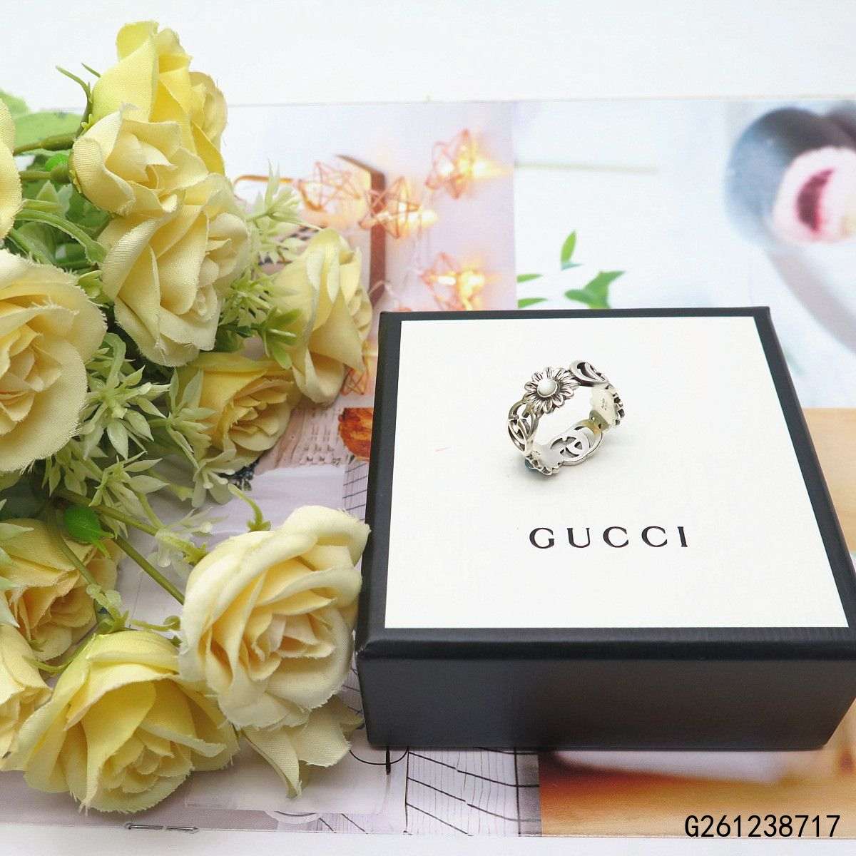 【二手98新】gucci古馳925純銀小雛菊雙g花環雕刻復古女戒指#13