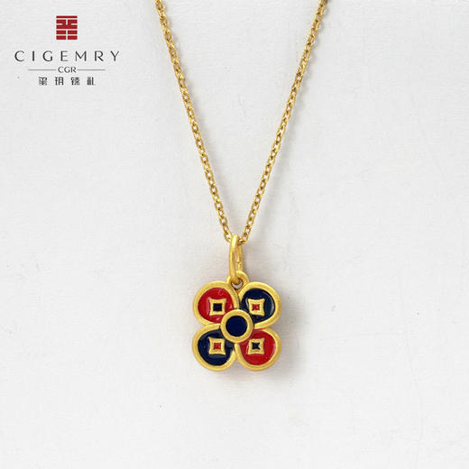玺玥臻礼新品黄金古法手工烤蓝工艺足金999珐琅彩双色花项链手链