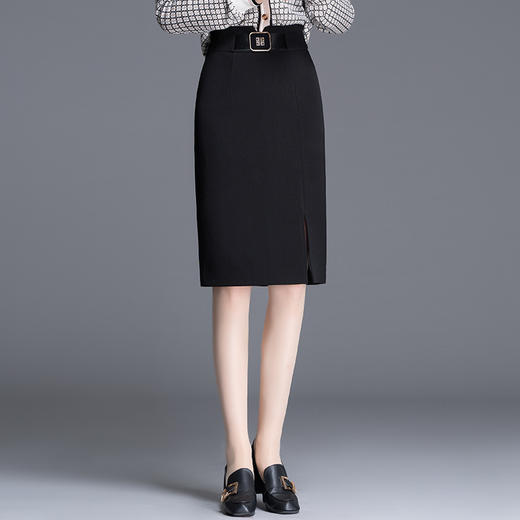 上海旗袍厂MYX-LD-92095新款高腰中长款包臀裙半身裙秋冬女开叉过膝长包裙显瘦一步裙 商品图2