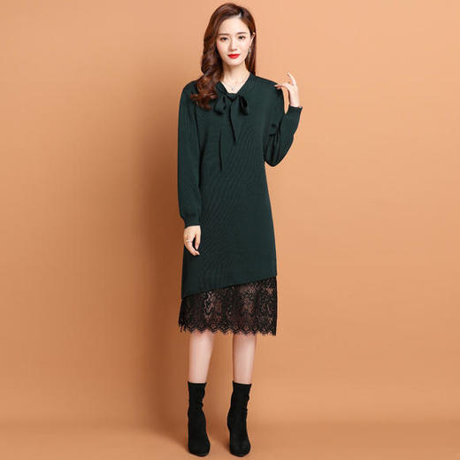 锦乐园019新款蕾丝拼接蝴蝶结针织打底裙 商品图0