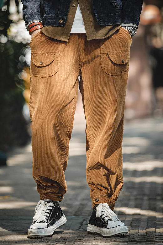 工装精选 日系复古木工灯芯绒九分裤宽松垂坠感松紧束脚休闲裤男潮 商品图5
