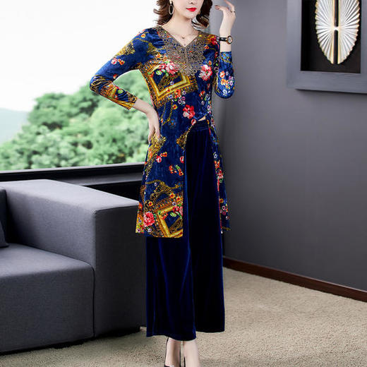 AHM-ymy7979新款韩版复古印花阔腿裤两件套 商品图3