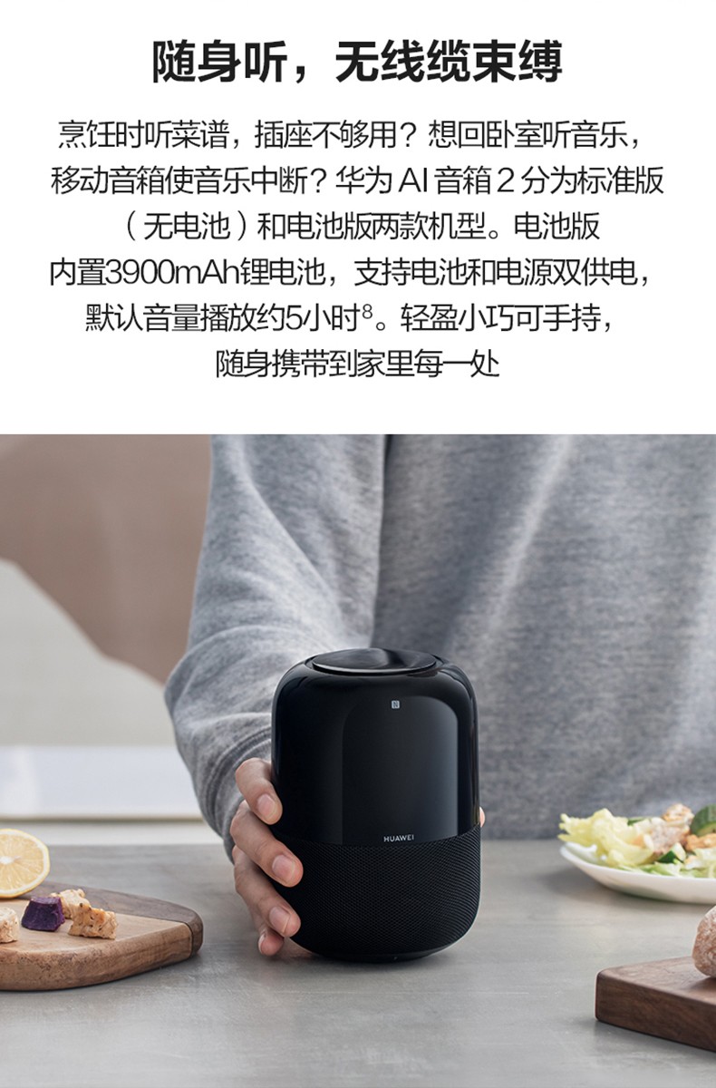 wifi蓝牙音响 丹拿sound音质x 华为ai音箱2 太空黑(电池版)