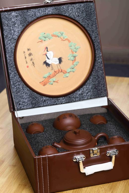 【松鹤延年套组】泥料：老紫泥 容量：320&50cc 作者：成梅英（国助） 商品图4