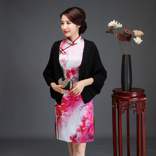 DAS-搭配旗袍披肩外套女春秋短款蝙蝠衫复古宽松斗篷 商品图1