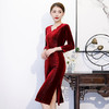 BJ-90秋冬新款韩国绒V领宴会礼服旗袍 商品缩略图1