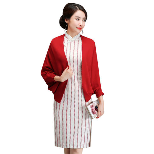 DAS-搭配旗袍披肩外套女春秋短款蝙蝠衫复古宽松斗篷 商品图3