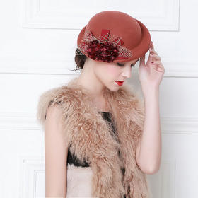 BL-秋冬季帽子女韩版潮贝雷帽英伦花朵发箍卷边空姐帽