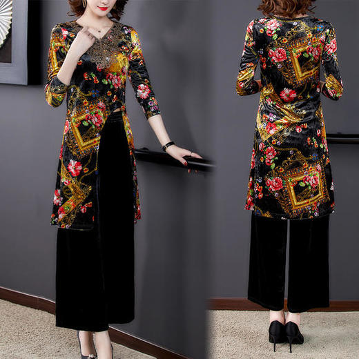 AHM-ymy7979新款韩版复古印花阔腿裤两件套 商品图2