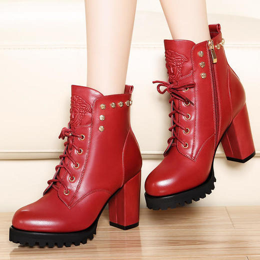 MLKL-D5Q162新款时尚气质休闲圆头粗高跟短靴 商品图2