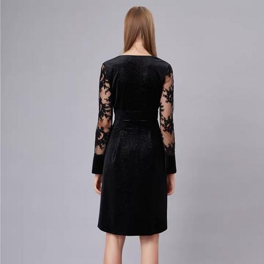 黑色进口蕾丝拼接高腰满天星丝绒针织连衣裙 商品图3