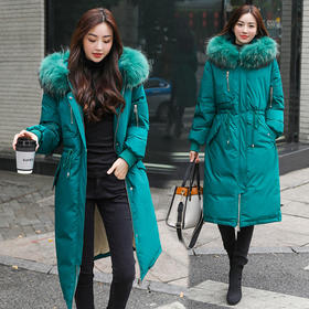 上海旗袍厂FF-176韩版貉子毛领连帽胖mm加肥加大200斤修身显瘦羽绒服176