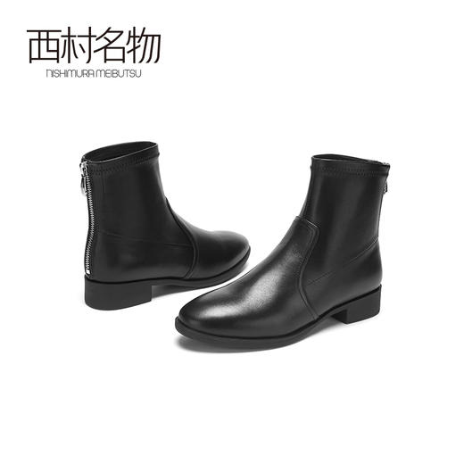 西村名物2020冬季新款切尔西靴低跟牛皮革休闲简约女短靴X20DS40901 商品图1