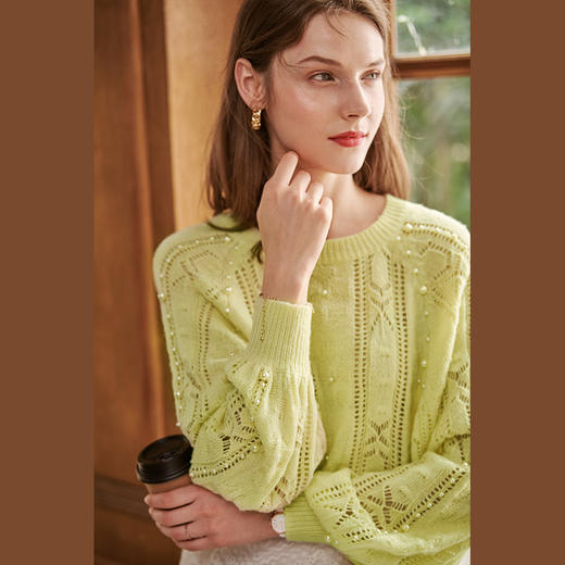 欧芮儿镂空套头打底衫女新款内搭针织衫洋气钉珠上衣 商品图1