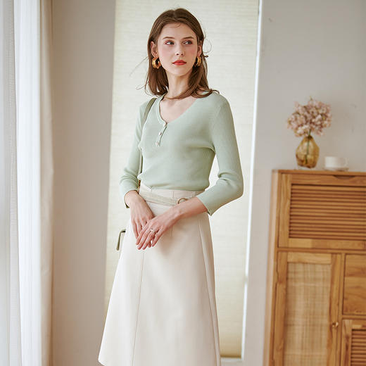 欧芮儿七分袖V领针织衫新品时尚百搭修身打底衫外搭上衣 商品图2