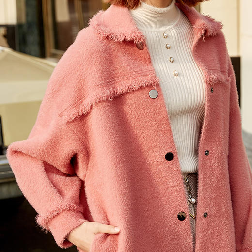 欧芮儿2020春装新款长袖宽松毛呢大衣女中长款仿貂绒毛织外套 商品图3