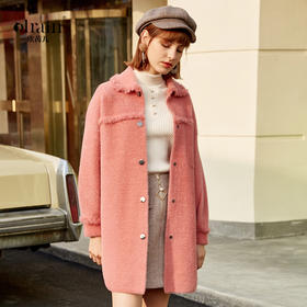 欧芮儿2020春装新款长袖宽松毛呢大衣女中长款仿貂绒毛织外套