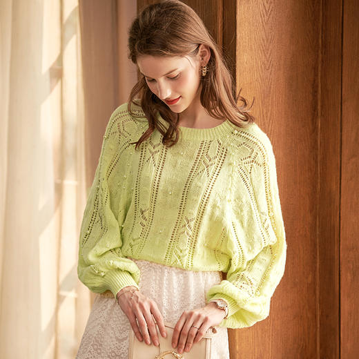 欧芮儿镂空套头打底衫女新款内搭针织衫洋气钉珠上衣 商品图2