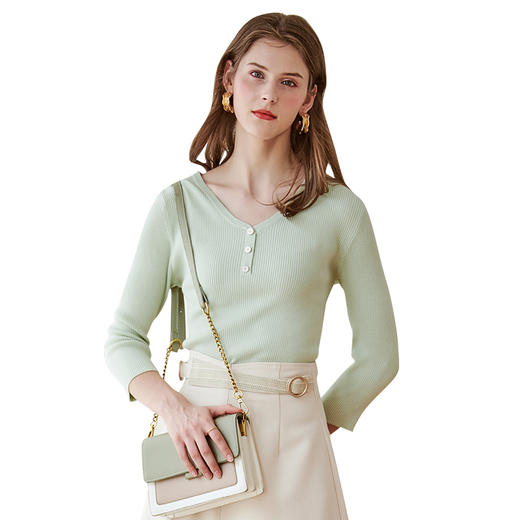 欧芮儿七分袖V领针织衫新品时尚百搭修身打底衫外搭上衣 商品图3