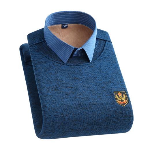 【Q】【新款】大码毛衣加绒保暖休闲加肥加大假两件打底衫大号针织衫男 商品图2