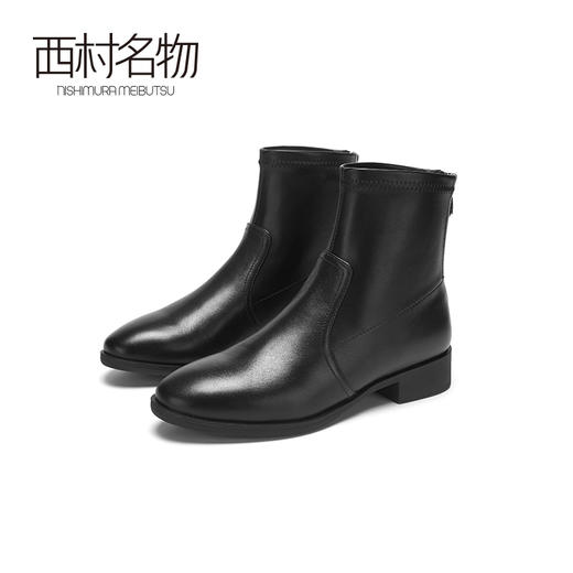 西村名物2020冬季新款切尔西靴低跟牛皮革休闲简约女短靴X20DS40901 商品图0