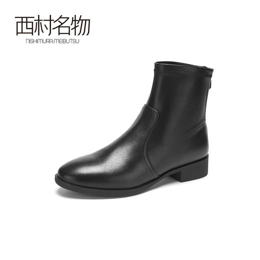西村名物2020冬季新款切尔西靴低跟牛皮革休闲简约女短靴X20DS40901 商品图3
