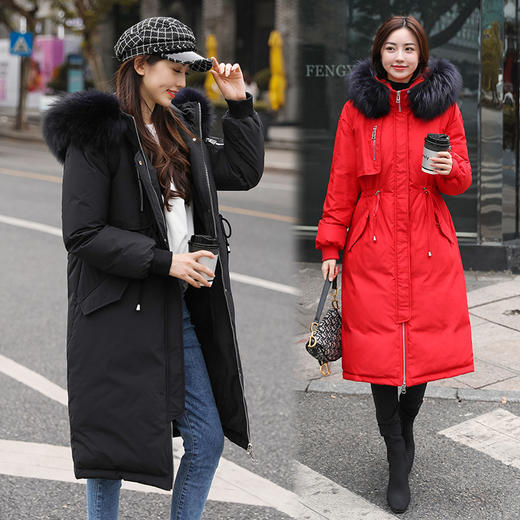上海旗袍厂FF-176韩版貉子毛领连帽胖mm加肥加大200斤修身显瘦羽绒服176 商品图4