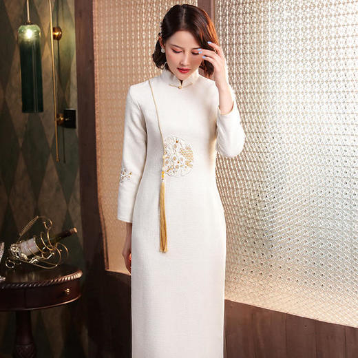 XGT-Q2411秋冬新款改良毛呢中长款旗袍裙 商品图2