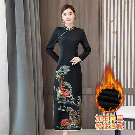 AHM-olz1608时尚气质优雅显瘦复古加绒加厚旗袍裙 商品图2