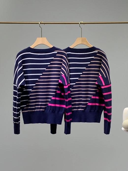 点此购买 香奈儿女款条纹撞色羊毛针织衫 十一162644 商品图9