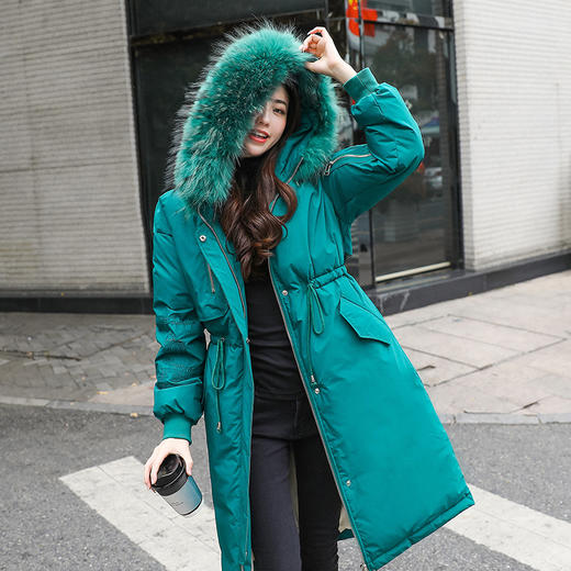 上海旗袍厂FF-176韩版貉子毛领连帽胖mm加肥加大200斤修身显瘦羽绒服176 商品图5