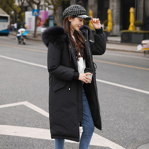 上海旗袍厂FF-176韩版貉子毛领连帽胖mm加肥加大200斤修身显瘦羽绒服176 商品图2