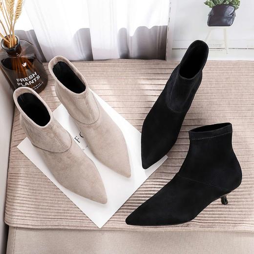 瘦瘦小跟短靴 英伦风绒面尖头女靴 优雅显瘦 商品图4