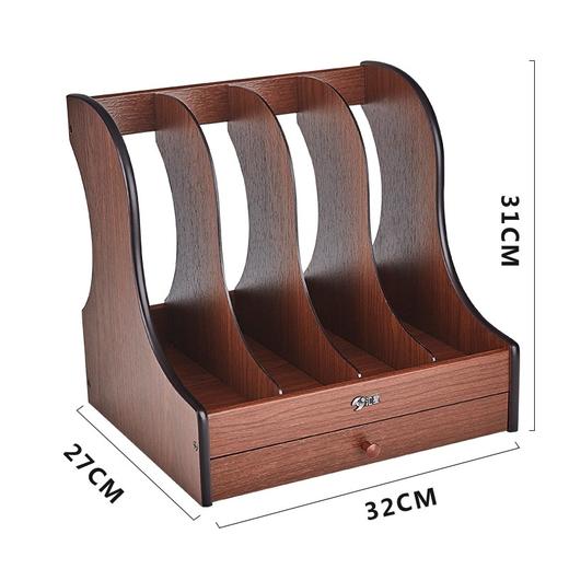 汇星木质四联文件收纳架 办公用带抽屉储物文件架 资料文件收纳栏 商品图4