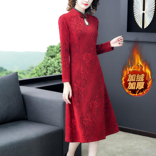 AHM-lry1113冬季新款气质长袖加绒加厚改良旗袍连衣裙YY 商品图3