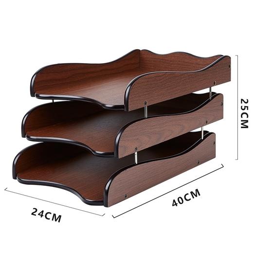 汇星 时尚创意木质三层文件盘 办公用桌面文具收纳架文件资料架 商品图3