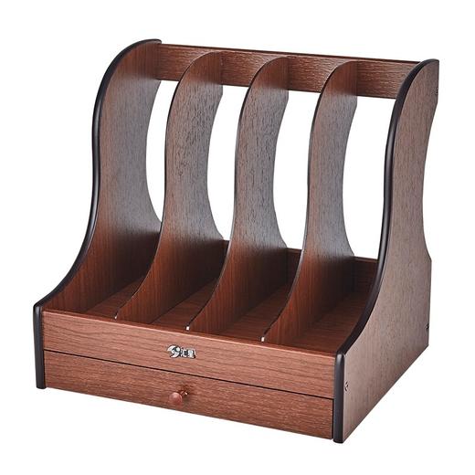 汇星木质四联文件收纳架 办公用带抽屉储物文件架 资料文件收纳栏 商品图0