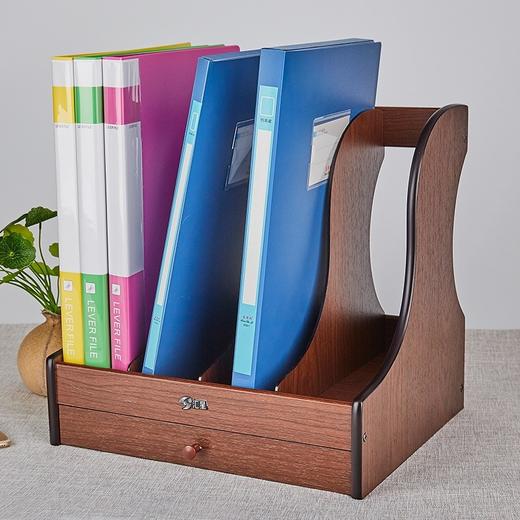 汇星木质四联文件收纳架 办公用带抽屉储物文件架 资料文件收纳栏 商品图1