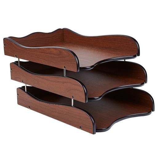 汇星 时尚创意木质三层文件盘 办公用桌面文具收纳架文件资料架 商品图0