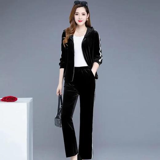 YWE-TC269新款时尚气质修身连帽长袖金丝绒外套长裤两件套 商品图1