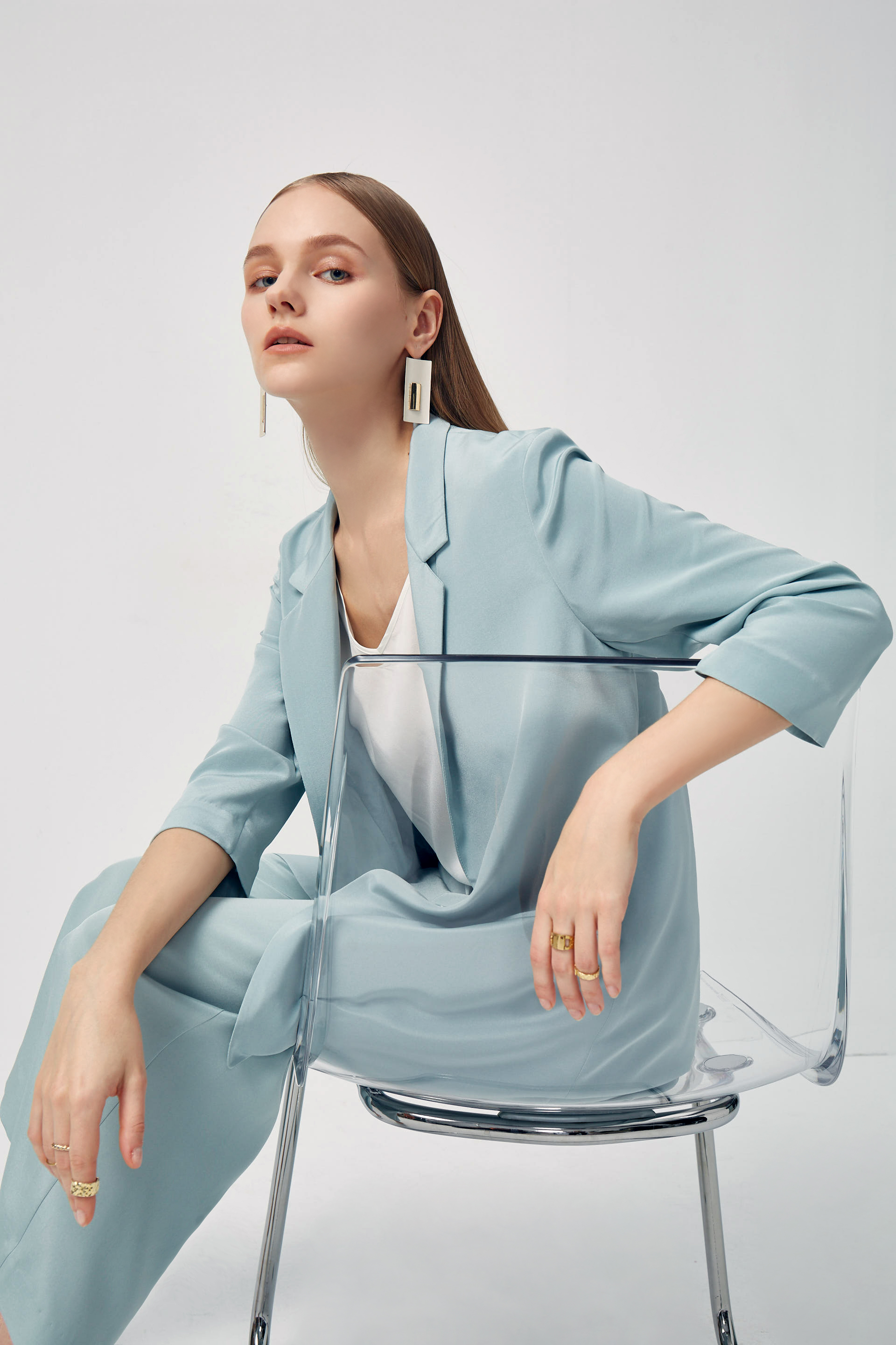 【2020春夏新品 明星同款】jefen/吉芬 真丝粘纤面料 简约风休闲西服