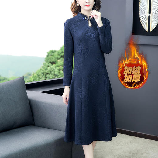 AHM-lry1113冬季新款气质长袖加绒加厚改良旗袍连衣裙YY 商品图1